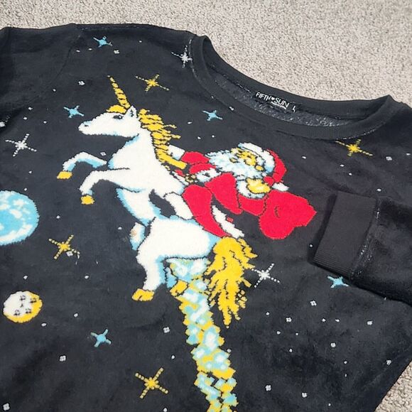 Chritmas Sweater Womens Large Santa‎ Unicorn Rainbow Christmas Holiday Magic - Picture 1 of 10
